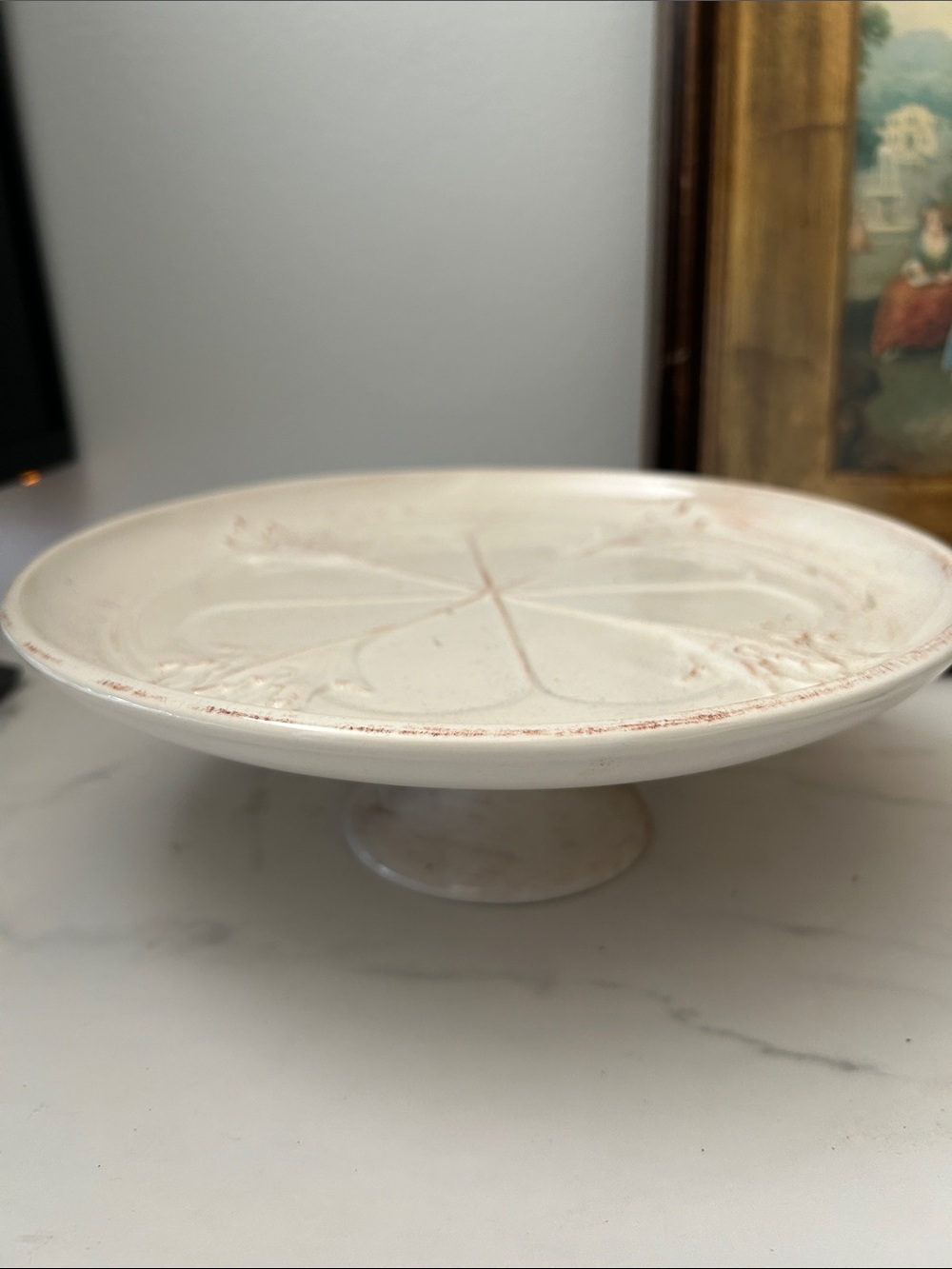 Source Unknown White Ceramic Pedestal Cake Stand with Pink Accents